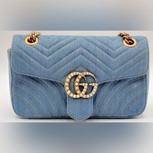 Gucci Gg Marmont Matelasse Pearly Denim Shoulder Bag Ebexzdu